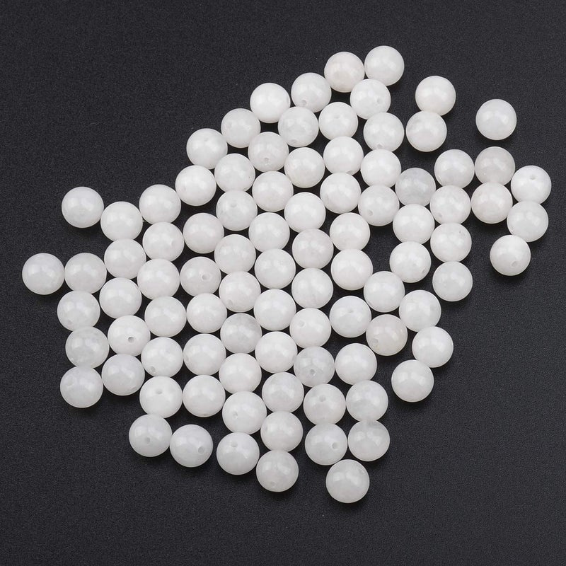 LPBeads 100pcs Polished 8mm Round Natural White Jade Gemstone Loose Beads with Stretch Cord for Jewelry Making Bracelets - Image 4